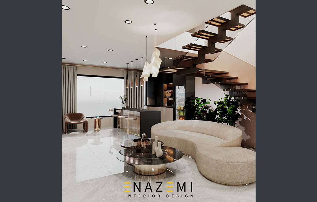 Neoclassical living room with custom TV wall and ceiling design